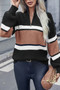 Half Zipper Strip Knit Loose Fit Sweater