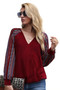 Color Block Deep V Neck Raglan Sleeve Wrap Top