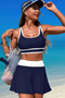 Color Block Two Pieces High Waisted Skirt Swimsuit