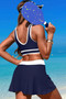 Color Block Two Pieces High Waisted Skirt Swimsuit