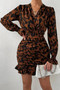 Ruched Ruffled Leopard Long Sleeve Fit Dress