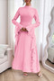 Solid Stand Collar Flare Sleeve Ruffle Full Dress