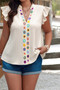 Plus Size Pleated Print V Neck Ruffle Fit Shirt​