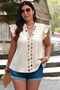 Plus Size Pleated Print V Neck Ruffle Fit Shirt​