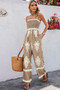 Off Shoulder Ruched Printed High Waist Jumpsuit