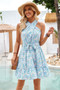 Floral Halter Cross Belt Ruffle Midi Dress