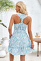 Floral Halter Cross Belt Ruffle Midi Dress
