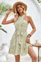 Floral Halter Cross Belt Ruffle Midi Dress