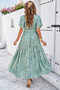 Allover Print V Neck Fit Belt A Line Long Dress​