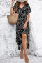 Allover Print V Neck Fit Belt A Line Long Dress​