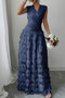 Solid V Neck Ruched Texture Splice Sleeveless Dress