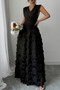 Solid V Neck Ruched Texture Splice Sleeveless Dress