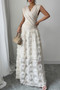 Solid V Neck Ruched Texture Splice Sleeveless Dress