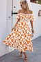 Allover Print Off Shoulder Ruched Ruffle Dress