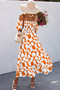 Allover Print Off Shoulder Ruched Ruffle Dress