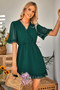 Swiss Dot Frill Trim Puff Sleeve Surplice Dress