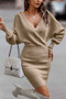 Tie Back Guipure Lace Panel Slim Fit Sweater Dress