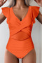 Ruffle Sleeves Deep V Neck Cross Lace Swimsuit