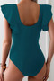 Ruffle Sleeves Deep V Neck Cross Lace Swimsuit