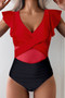 Ruffle Sleeves Deep V Neck Cross Lace Swimsuit