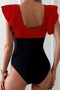 Ruffle Sleeves Deep V Neck Cross Lace Swimsuit