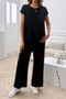 Two Pieces Short Sleeve Outfit Pullover Wide Leg Set