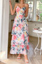 Straps Floral Print V Neck Patchwork Full Dress