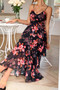 Straps Floral Print V Neck Patchwork Full Dress