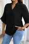 Plus V Neck Ruffle Half Sleeves Loose Blouse