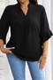 Plus V Neck Ruffle Half Sleeves Loose Blouse