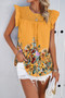 Floral Print Round Neck Ruched Loose Fit Top