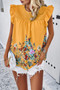 Floral Print Round Neck Ruched Loose Fit Top