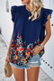 Floral Print Round Neck Ruched Loose Fit Top