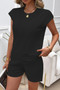 Two Pieces Solid Round Neck Cap Sleeve Loose Set