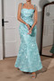 Solid Floral Jacquard Satin Prom Full Dress