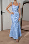 Solid Floral Jacquard Satin Prom Full Dress