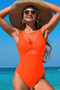 Solid Round Neck Color Block Lace Swimsuit