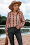 Graphic Print Strip Loose Fit V Neck Blouse​