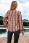 Graphic Print Strip Loose Fit V Neck Blouse​