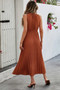 Sleeveless Dot Print Cross Fit Pleated Dress