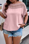 Plus Solid Round Neck Hollow Out Lace Blouse