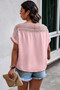 Plus Solid Round Neck Hollow Out Lace Blouse