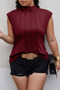Plus Solid Pleated Sleeveless Elastic Fit Shirt