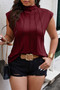 Plus Solid Pleated Sleeveless Elastic Fit Shirt