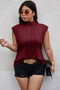 Plus Solid Pleated Sleeveless Elastic Fit Shirt