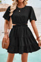 Cross Cut Out Fit Elastic Waist Ruffle Dress