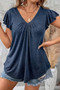 Plus Solid V Neck Ruffle Ruched Fit Top