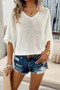 Solid V Neck Knit Loose Fit Bat Sleeves Top​
