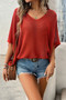 Solid V Neck Knit Loose Fit Bat Sleeves Top​