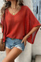 Solid V Neck Knit Loose Fit Bat Sleeves Top​